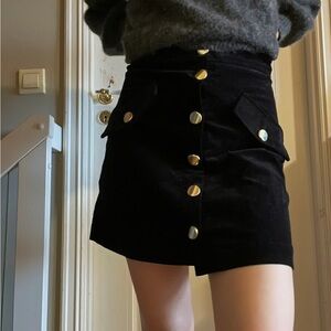 Zara Velvet Skirt in Black with gold buttons